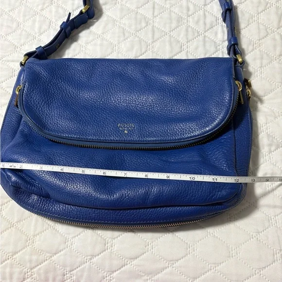 FOSSIL Preston Royal Blue Pebble Grain Leather Flap Crossbody Bag #ZB5875 - Picture 12 of 14